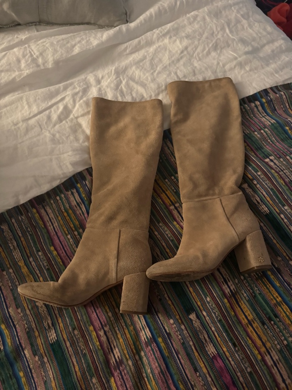 Women's Tory Burch Suede Block Heel Boots - Tan